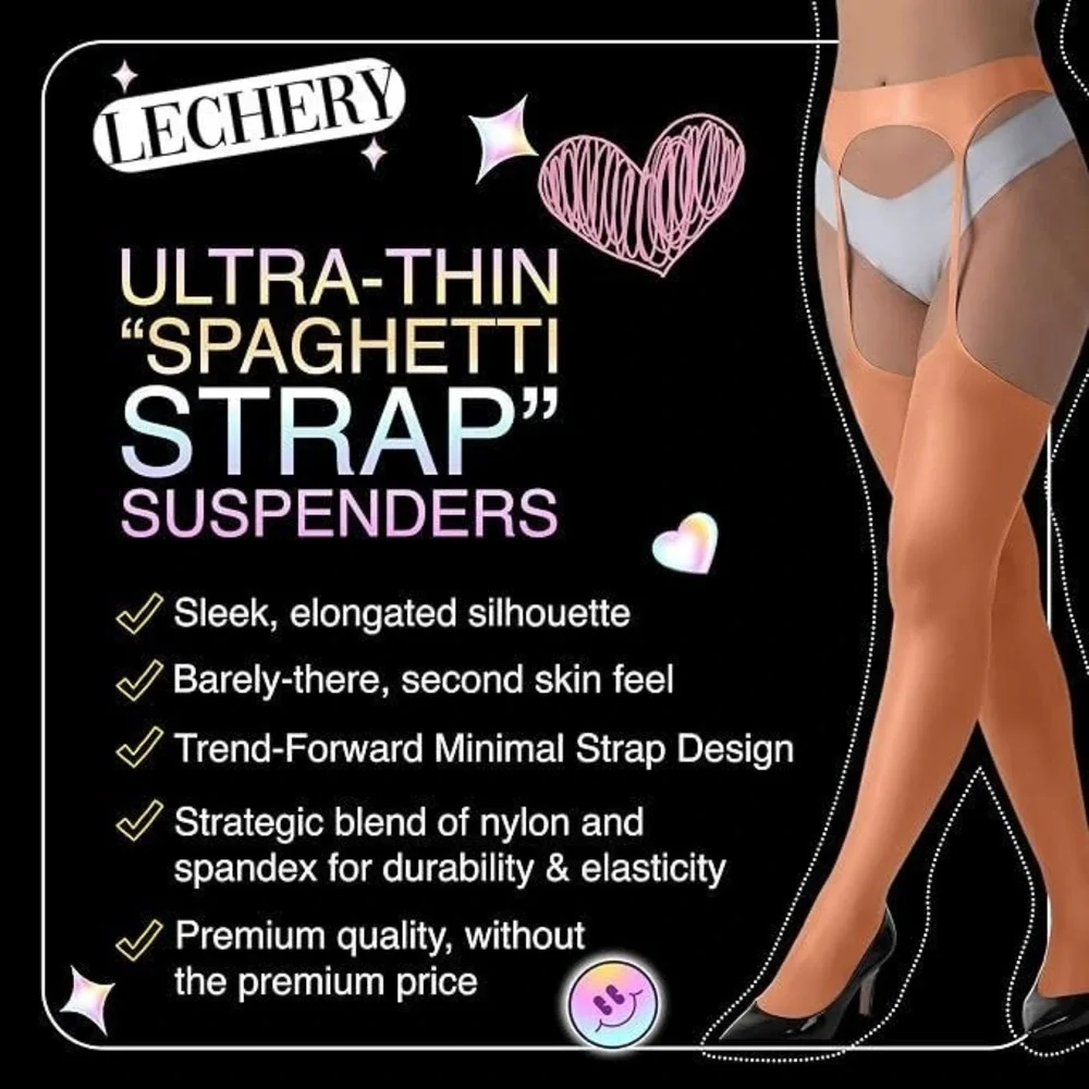Lechery Women's Silky Shiny Sheer Suspender Crotchless Tights - Caramel - L/XL